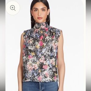 NWT Amanda Uprichard Middleton Night Garden  Sequin Printed Top Size Small